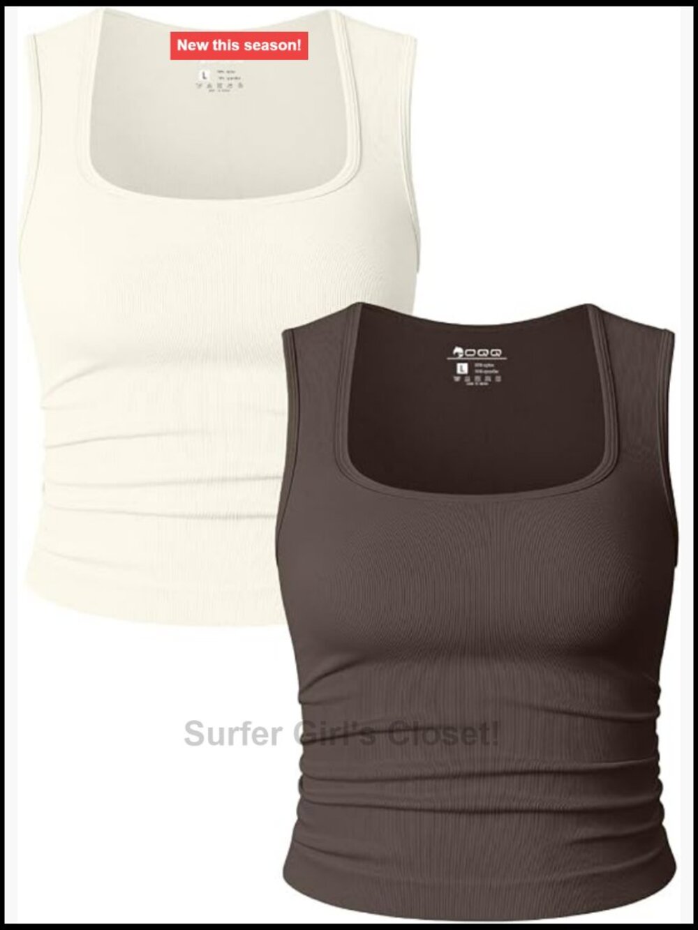 2 Pack Crop Tops Square Neck Tank Tanks Sleeveless Nylon Spandex